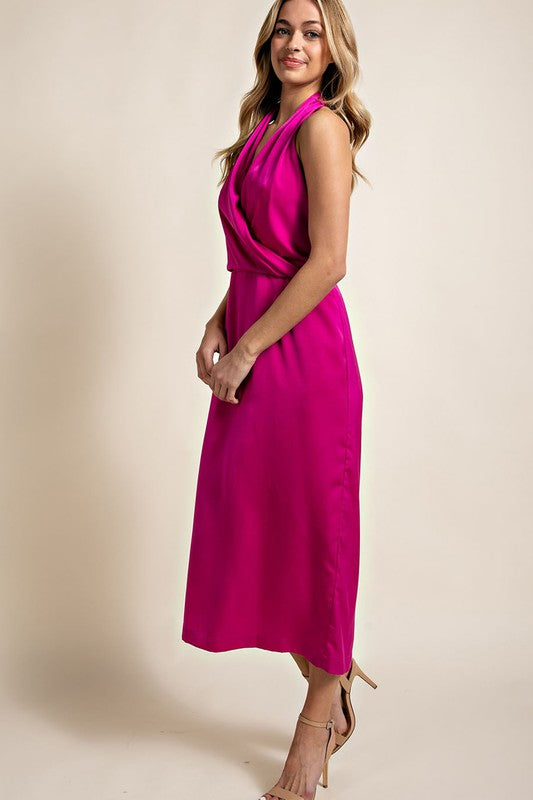 Satin Open Back Sleeveless Midi Dress