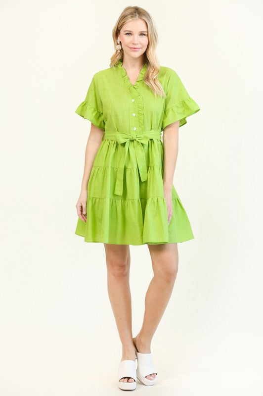 Waist Tie and Ruffle Detail Dress