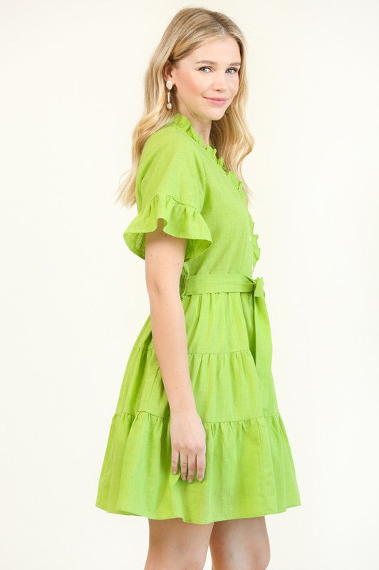 Waist Tie and Ruffle Detail Dress