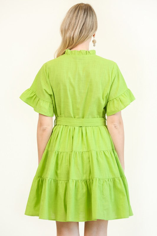 Waist Tie and Ruffle Detail Dress