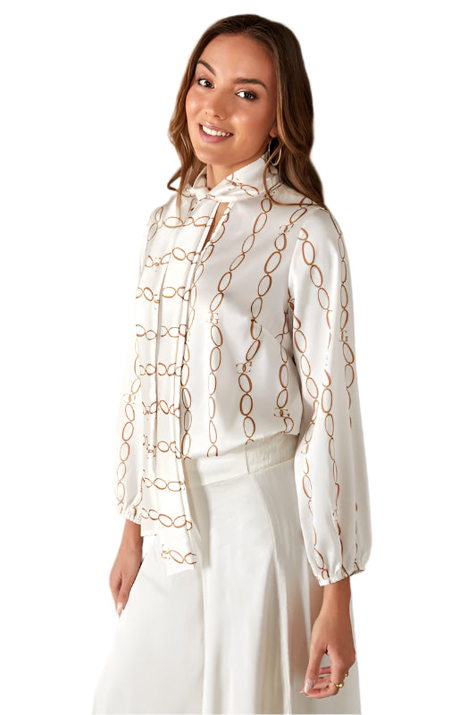 GC Chains Print Cuff Long Sleeve Twill Satin Top