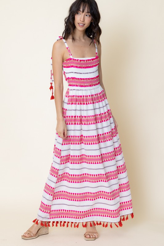 Embroidered Striped Sleeveless Maxi Dress