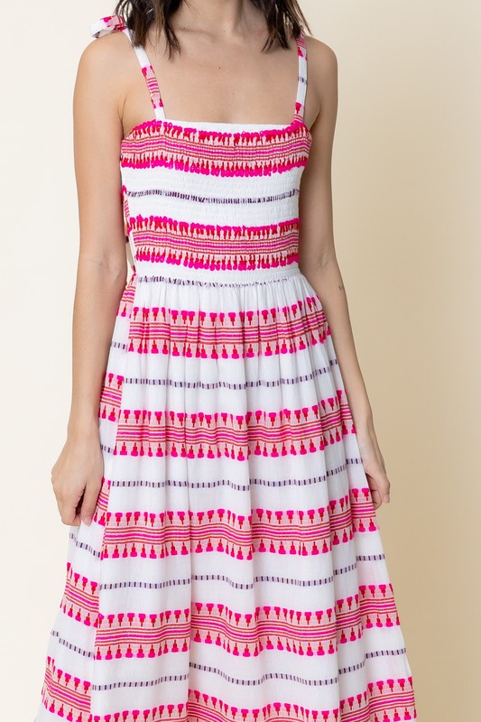Embroidered Striped Sleeveless Maxi Dress