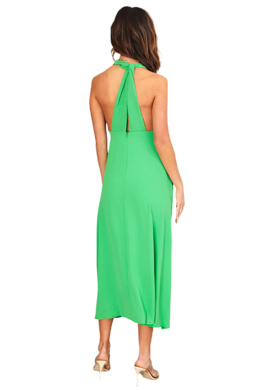 Halter Crossover Back V Neck Maxi Dress