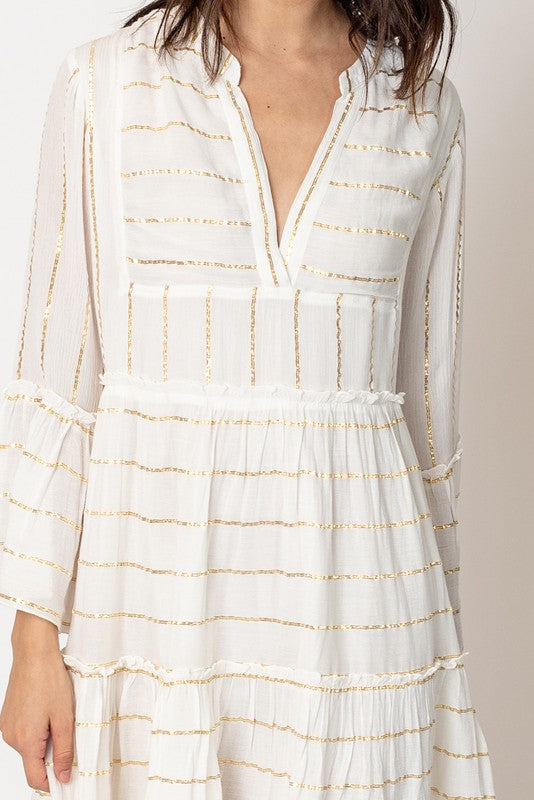 Long Sleeve Lurex Striped Mini Dress
