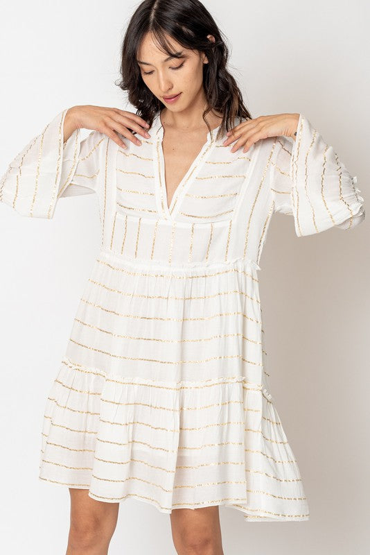 Long Sleeve Lurex Striped Mini Dress