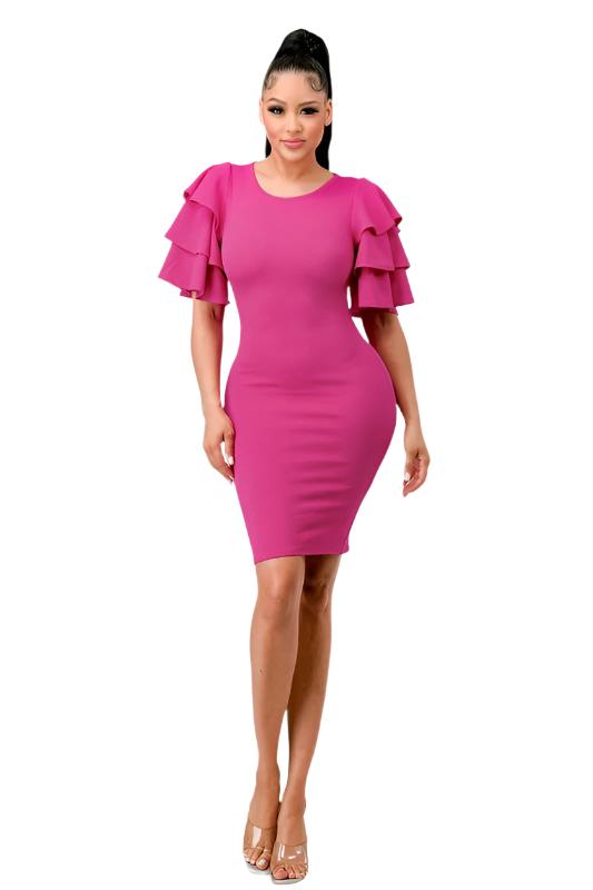 Tiered Ruffle Sleeves Bodycon