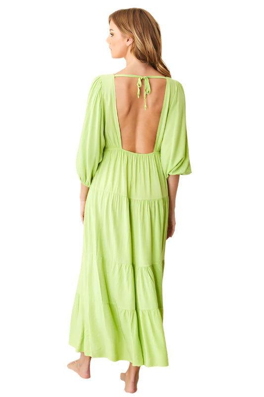 Long Sleeve Tiered V Neck Maxi Dress