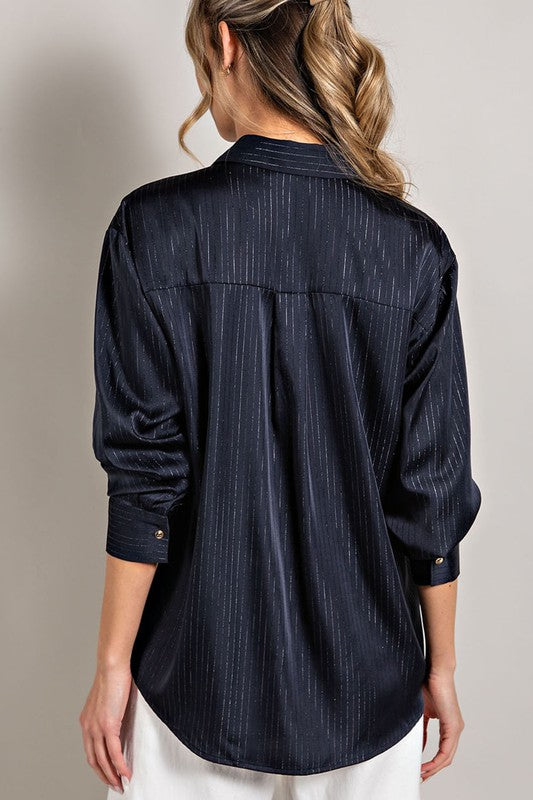 Satin Stripe Button Down Shirt