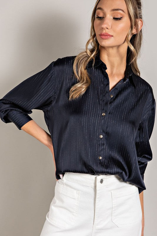 Satin Stripe Button Down Shirt