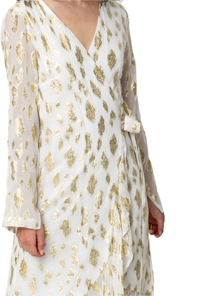 Long Sleeve Wrap Dress with Sequin Spot Detail