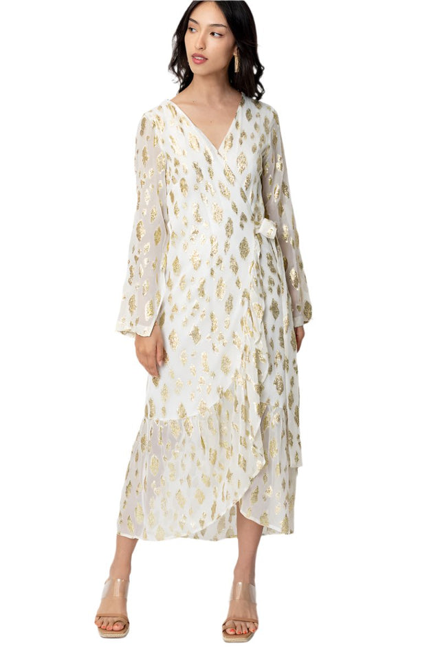 Long Sleeve Wrap Dress with Sequin Spot Detail