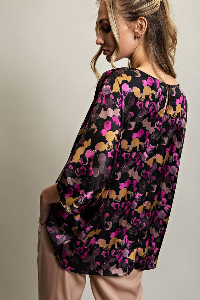 Satin Printed Dolman Sleeve Top