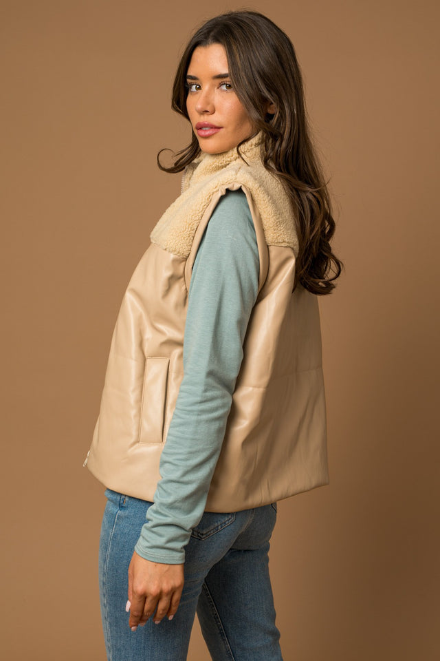 Faux Leather Sherpa Mix Vest