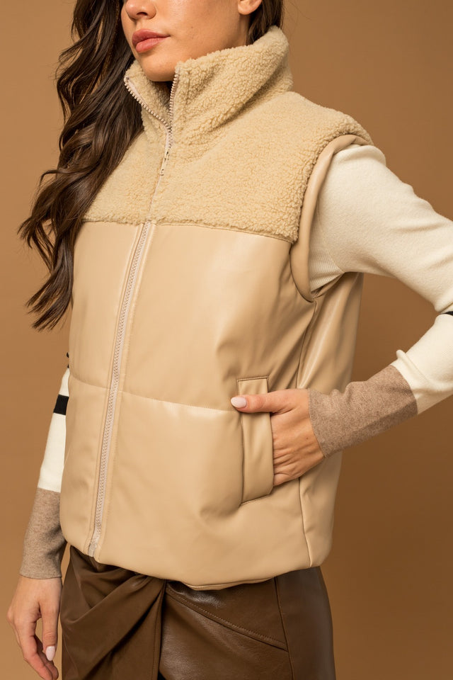 Faux Leather Sherpa Mix Vest