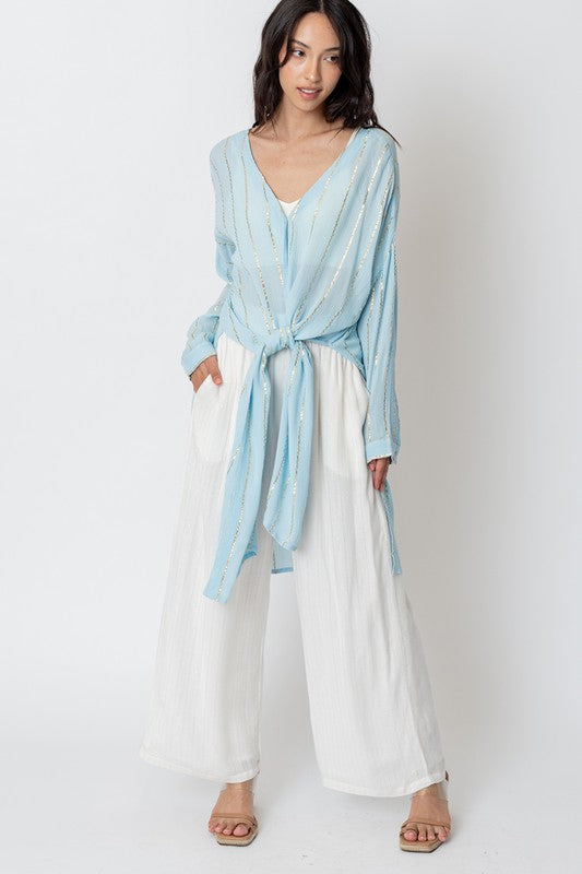 Lurex Striped Button Down Shirt Dress