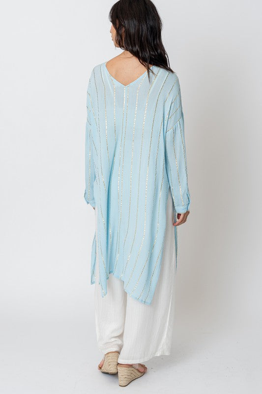 Lurex Striped Button Down Shirt Dress