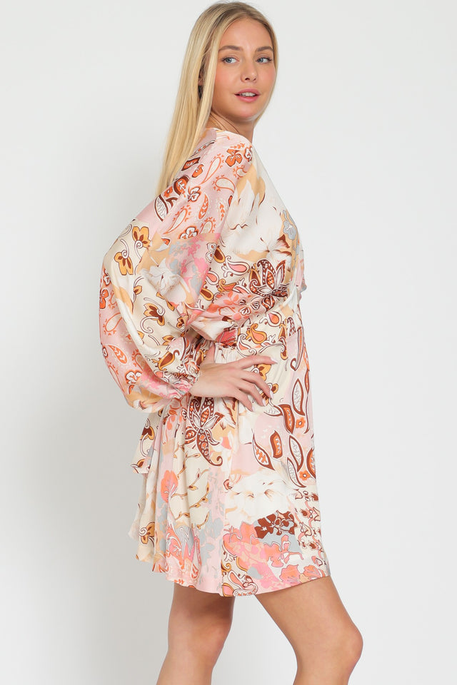 Long Sleeve Tie Back Neck Elastic Back Dress