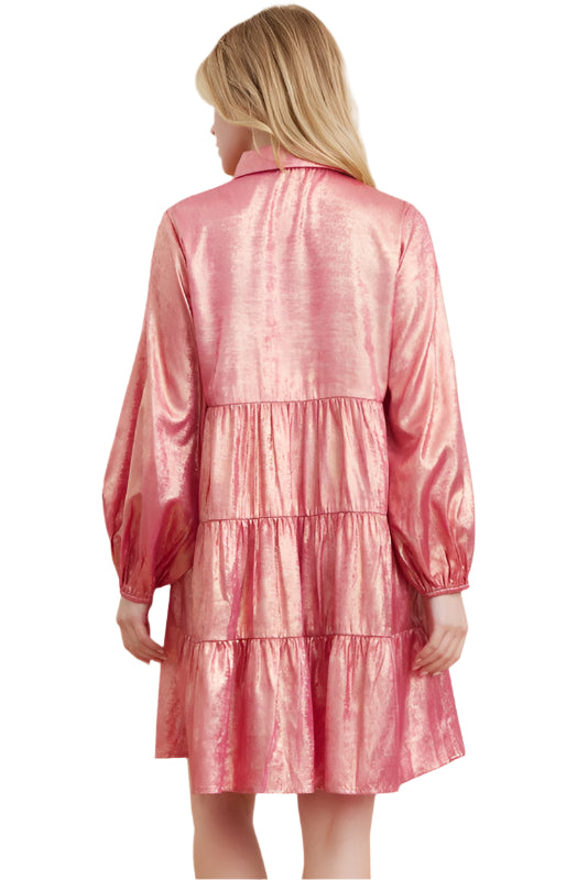 Metallic Button-up Baby Doll Dress