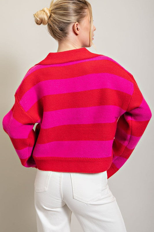 Stripe Collared Sweater Top