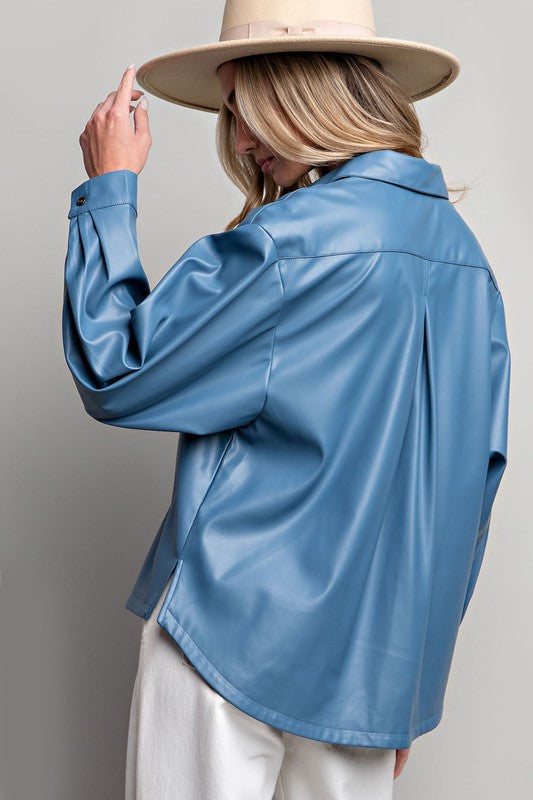 Long Sleeve Pleather Shirt