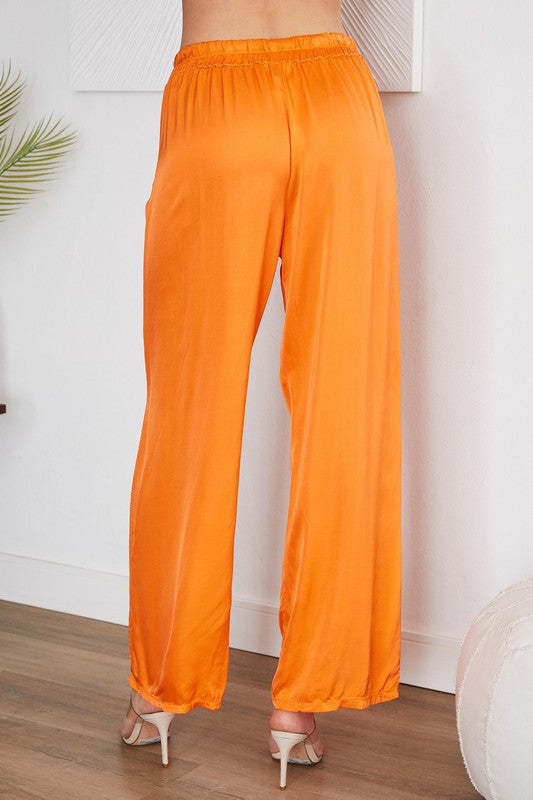 Elastic Waist Wide Leg Pant in Orange