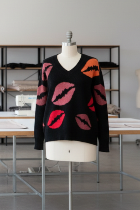 All over lips v neck sweater