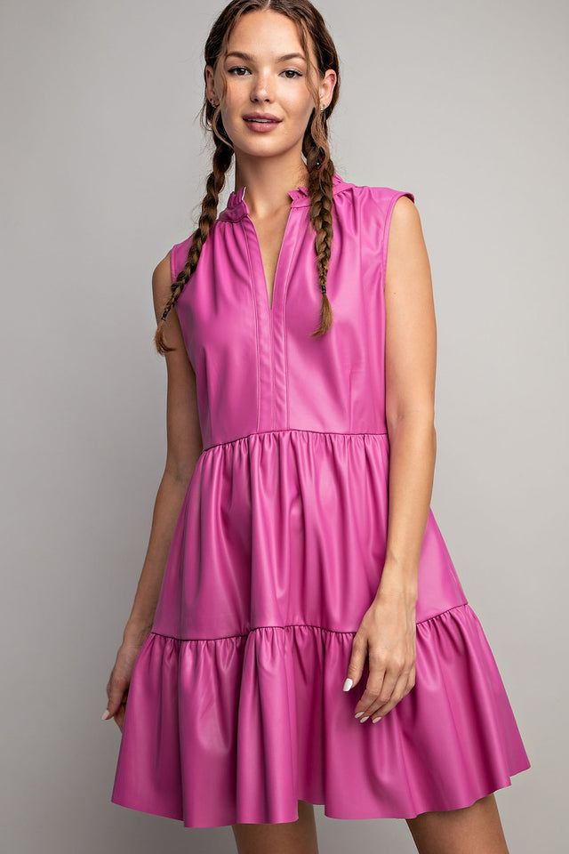 Faux Leather Tiered Mini Dress