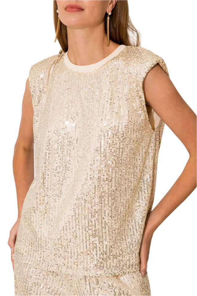 Power Shoulder Sequins Top