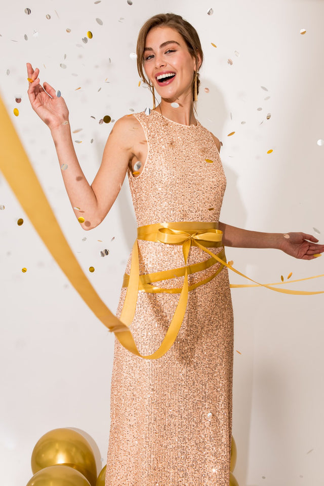 Sleeveless Round Neck Sequin Maxi Dress