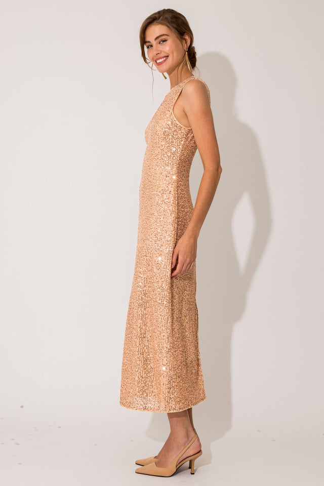 Sleeveless Round Neck Sequin Maxi Dress