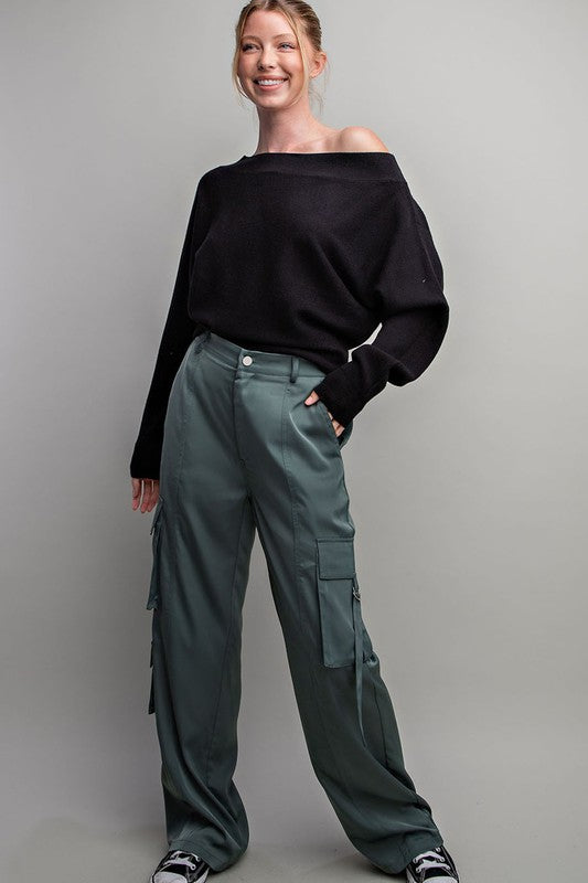 Boat Neck Ribbed Knit Sweater