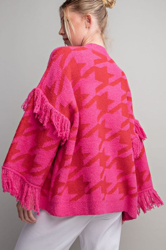 Houndstooth wide Sleeve Cardigan