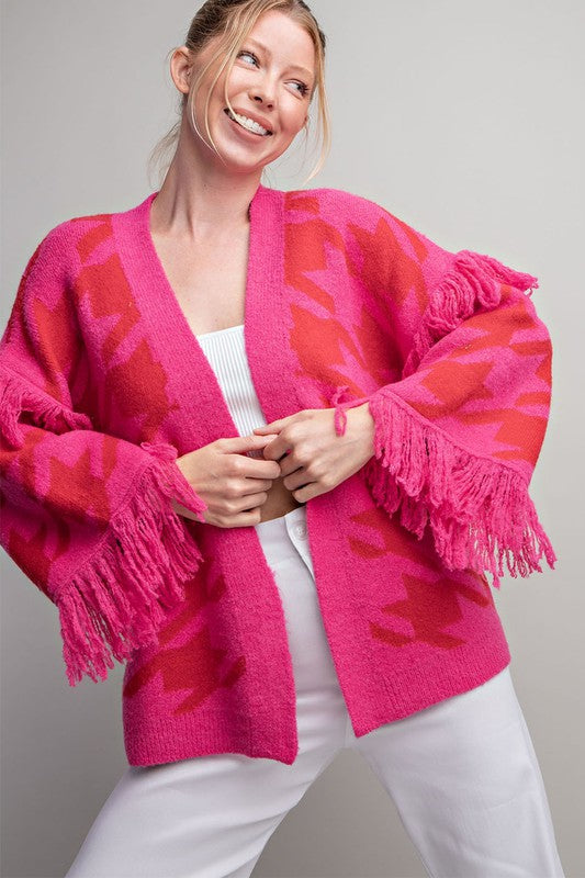 Houndstooth wide Sleeve Cardigan
