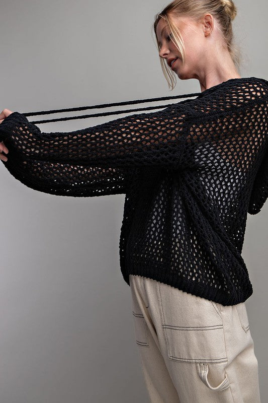 Net Knit Hood Sweater
