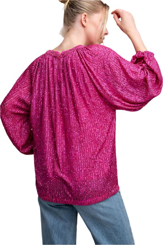 Glitter Keyhole Blouse