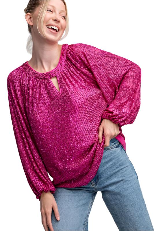 Glitter Keyhole Blouse