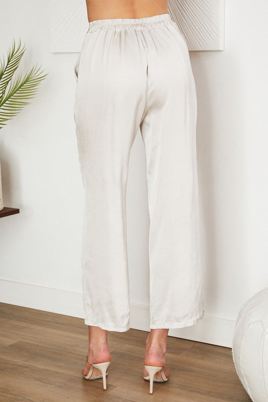 Satin Stretch Waist Crop Palazzo Pant