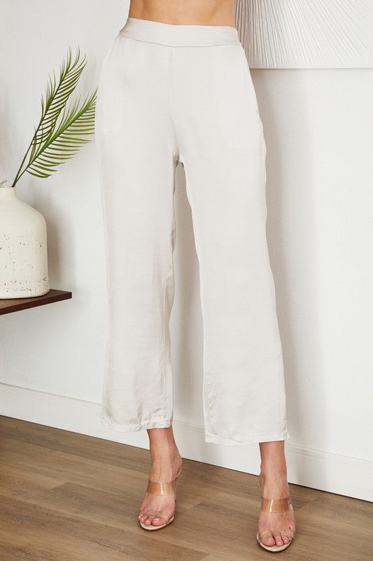 Satin Stretch Waist Crop Palazzo Pant
