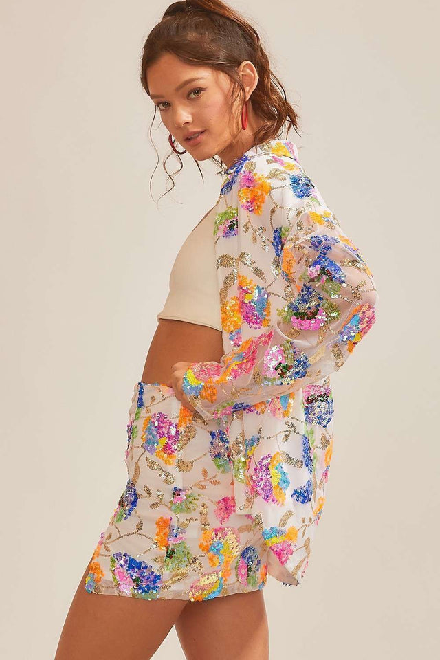 Multi Flower Sequin Oversize Shirt