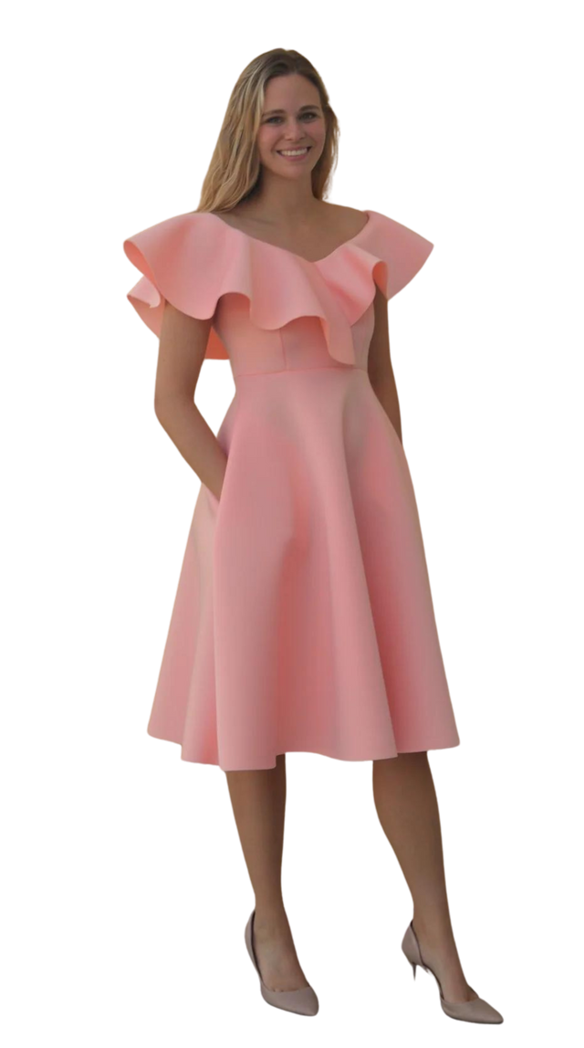 Peach Ruffle with Pockets Dress