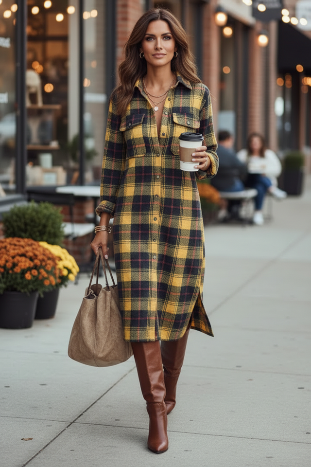 Side Slit Plaid Dress