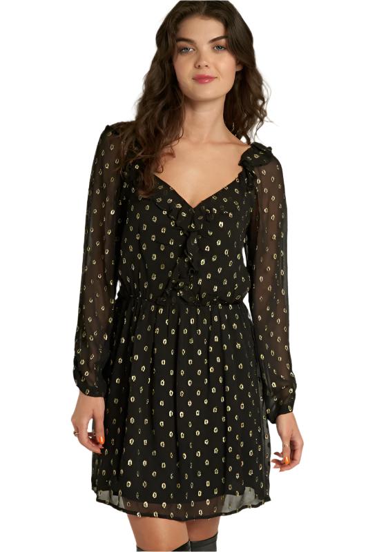 Long Sleeve Lurex Polka Dot Mini Dress The b Store