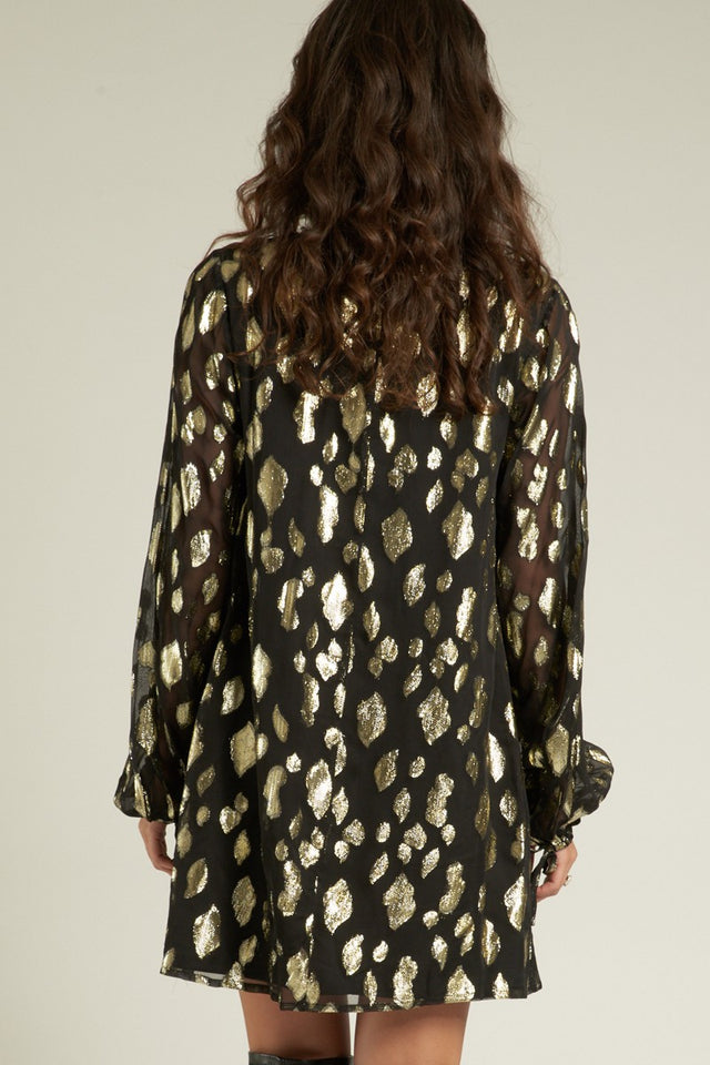 Long Sleeve Lurex Spotted Mini Dress