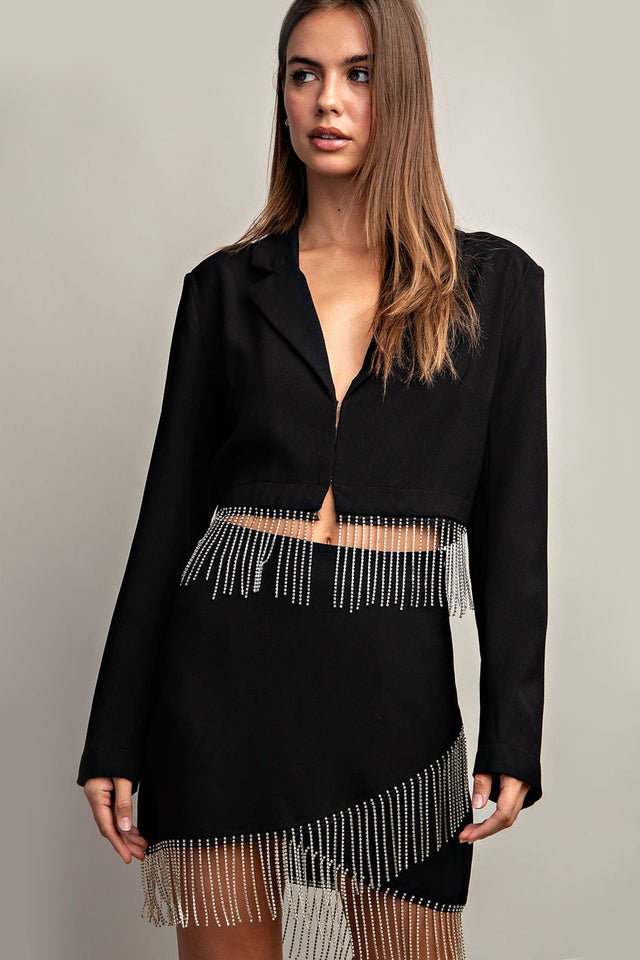 Cropped Jewel Fringe Blazer