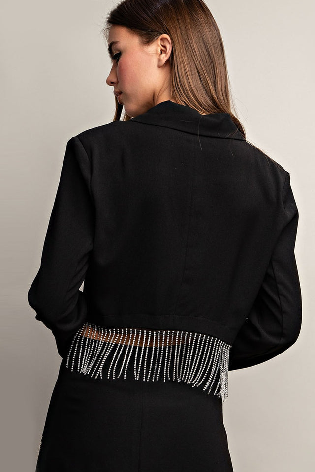 Cropped Jewel Fringe Blazer