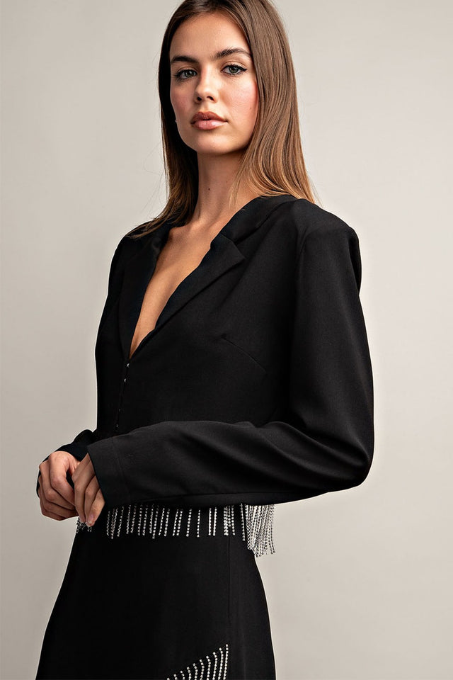 Cropped Jewel Fringe Blazer