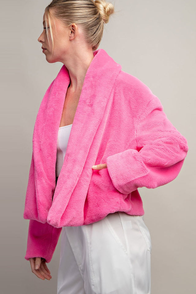 Solid Teddy Fur Open Jacket