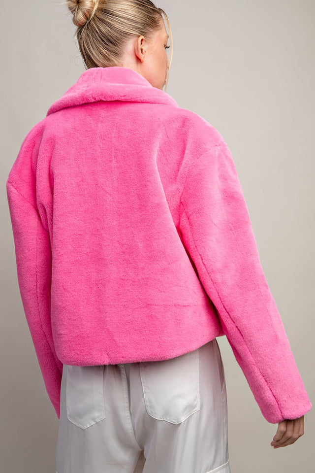 Solid Teddy Fur Open Jacket