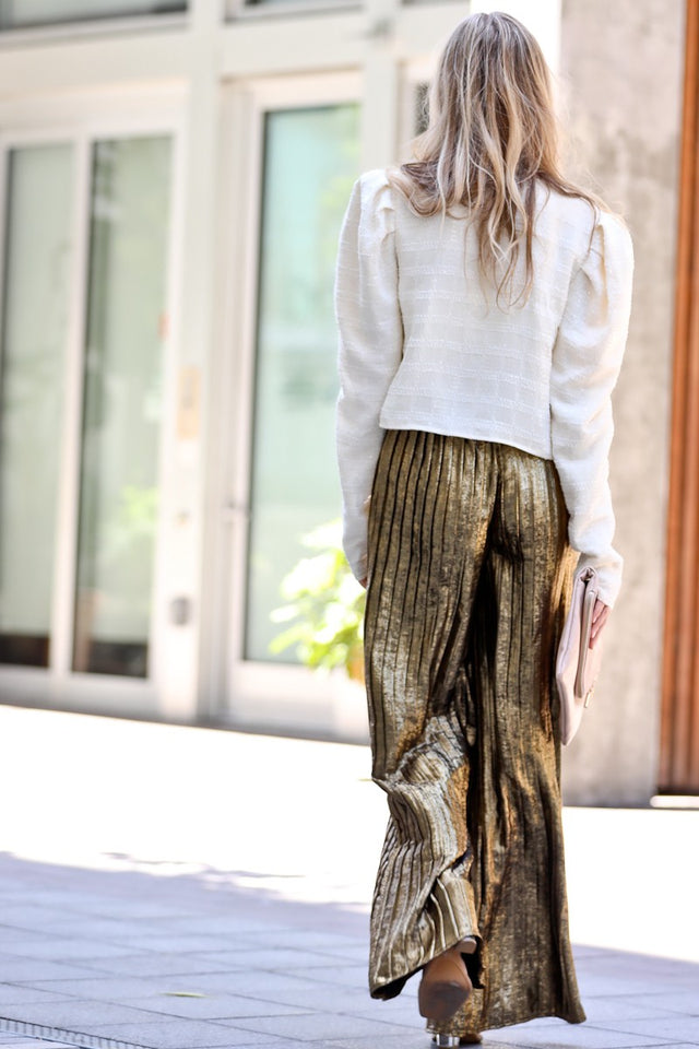 Elastic Waist with Pleated Sequin Pants